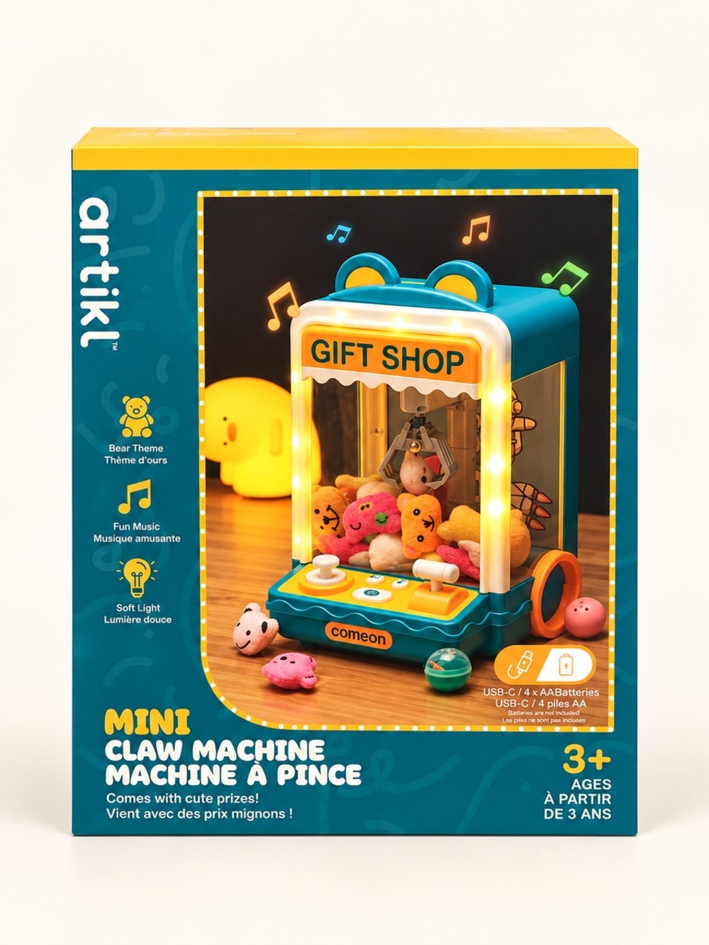 Mini Claw Machine Toy - Teal and Yellow / Christmas / Birthday / Retro Style Fun